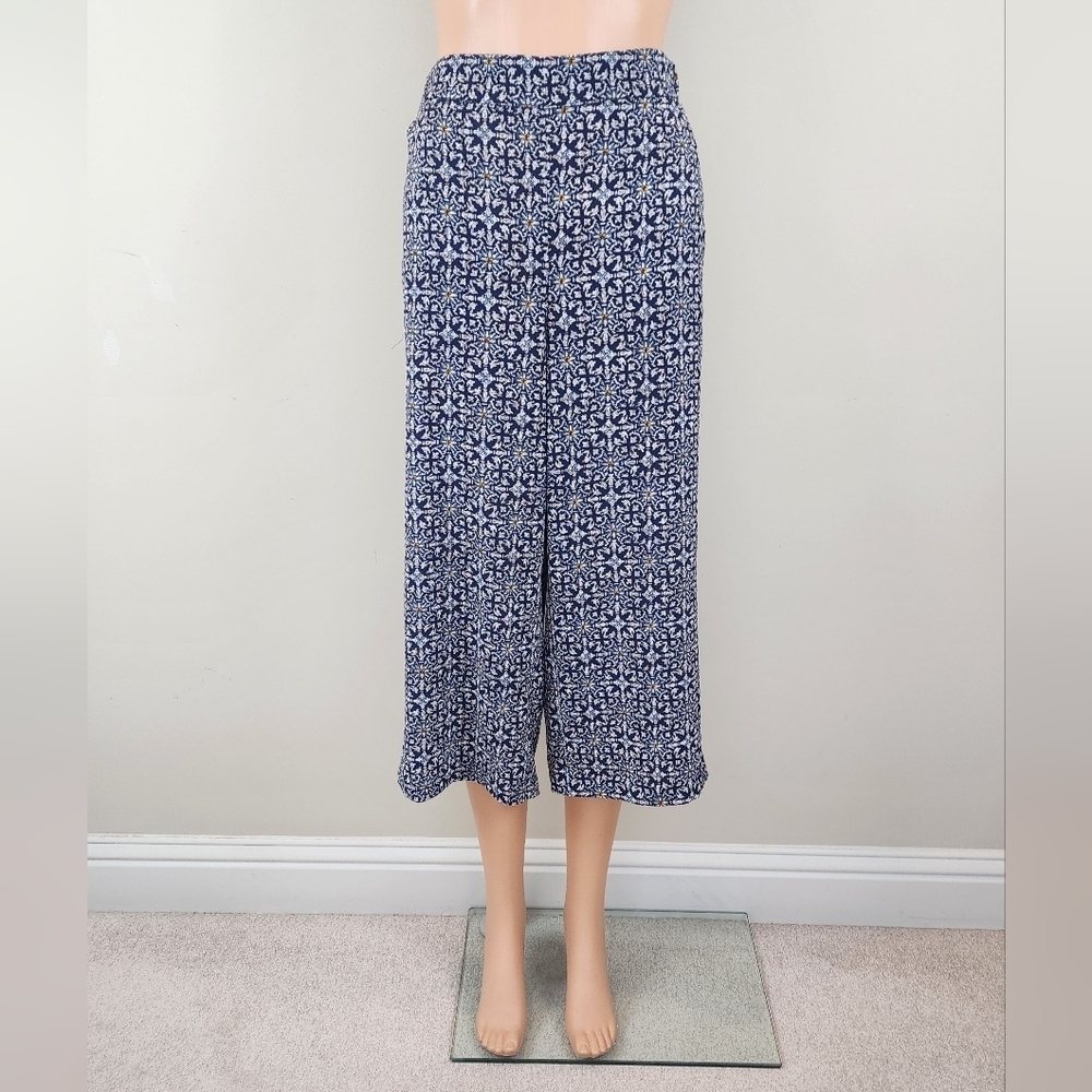 Michael kors navy blue print wide leg capri pants Size M